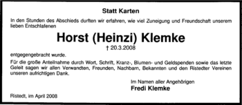 Traueranzeige von Horst Klemke von KREISZEITUNG SYKE