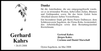 Traueranzeige von Gerhard Kahrs von KREISZEITUNG SYKE