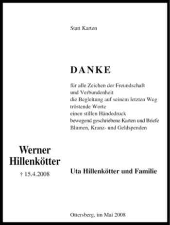 Traueranzeige von Werner Hillenkötter von KREISZEITUNG SYKE