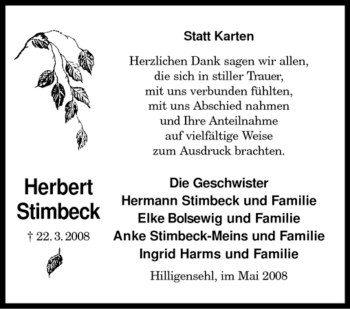 Traueranzeige von Herbert Stimbeck von KREISZEITUNG SYKE