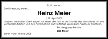 Traueranzeige von Heinz Meier von KREISZEITUNG SYKE