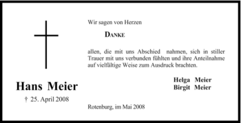 Traueranzeige von Hans Meier von KREISZEITUNG SYKE