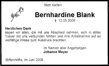 Traueranzeige von Bernhardine Blank von KREISZEITUNG SYKE