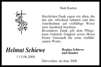 Traueranzeige von Helmut Schiewe von KREISZEITUNG SYKE