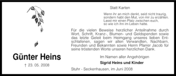 Traueranzeige von Günter Heins von KREISZEITUNG SYKE