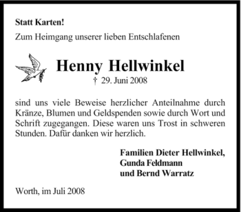 Traueranzeige von Henny Hellwinkel von KREISZEITUNG SYKE