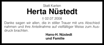 Traueranzeige von Herta Nüstedt von KREISZEITUNG SYKE