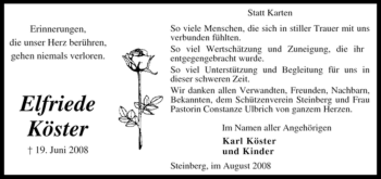 Traueranzeige von Elfriede Köster von KREISZEITUNG SYKE