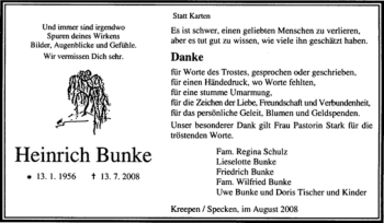 Traueranzeige von Heinrich Bunke von KREISZEITUNG SYKE