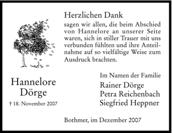 Traueranzeige von Hannelore Dörge von KREISZEITUNG SYKE