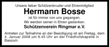 Traueranzeige von Hermann Bosse von KREISZEITUNG SYKE