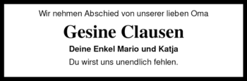 Traueranzeige von Gesine Clausen von KREISZEITUNG SYKE