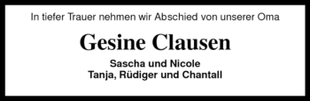 Traueranzeige von Gesine Clausen von KREISZEITUNG SYKE