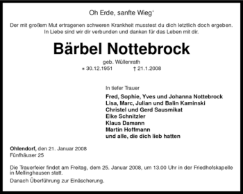 Traueranzeige von Bärbel Nottebrock von KREISZEITUNG SYKE