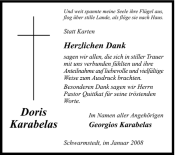 Traueranzeige von Doris Karabelas von KREISZEITUNG SYKE