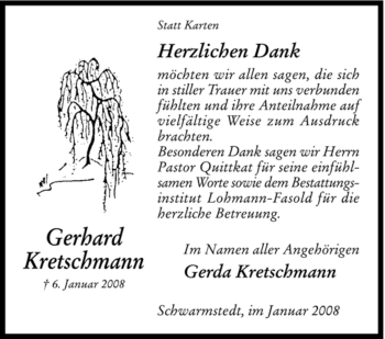 Traueranzeige von Gerhard Kretschmann von KREISZEITUNG SYKE