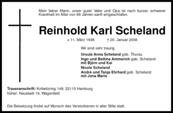 Traueranzeige von Reinhold Karl Scheland von KREISZEITUNG SYKE