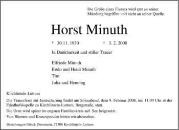 Traueranzeige von Horst Minuth von KREISZEITUNG SYKE