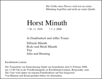 Traueranzeige von Horst Minuth 