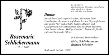 Traueranzeige von Rosemarie Schliekermann von KREISZEITUNG SYKE