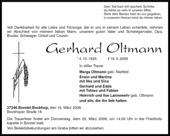 Traueranzeige von Gerhard Oltmann von KREISZEITUNG SYKE