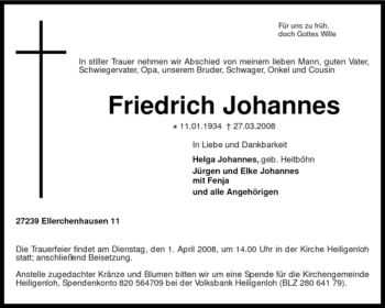 Traueranzeige von Friedrich Johannes von KREISZEITUNG SYKE