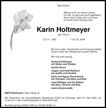 Traueranzeige von Karin Holtmeyer von KREISZEITUNG SYKE