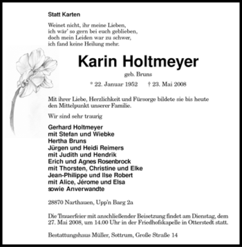 Traueranzeige von Karin Holtmeyer von KREISZEITUNG SYKE