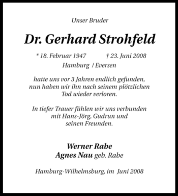 Traueranzeige von Gerhard Strohfeld von KREISZEITUNG SYKE