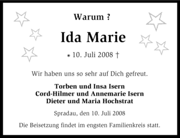 Traueranzeige von Ida Marie von KREISZEITUNG SYKE