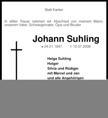 Traueranzeige von Johann Suhling von KREISZEITUNG SYKE