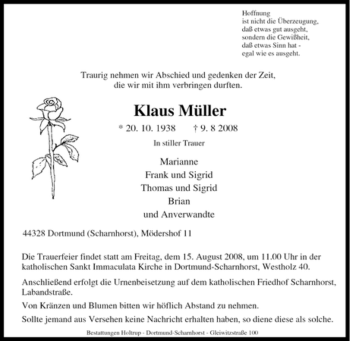 Traueranzeige von Klaus Müller 