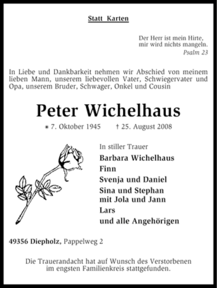 Traueranzeigen von Peter Wichelhaus | trauer.kreiszeitung.de