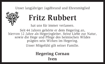 Traueranzeige von Fritz Rubbert von KRZ