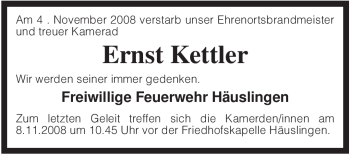 Traueranzeige von Ernst Kettler von KREISZEITUNG SYKE