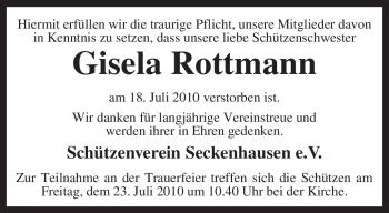 Traueranzeige von Gisela Rottmann von KREISZEITUNG SYKE