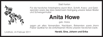 Traueranzeige von Anita Howe von KREISZEITUNG SYKE