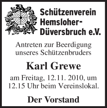 Traueranzeige von Karl Grewe von KREISZEITUNG SYKE