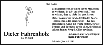 Traueranzeige von Dieter Fahrenholz von KREISZEITUNG SYKE