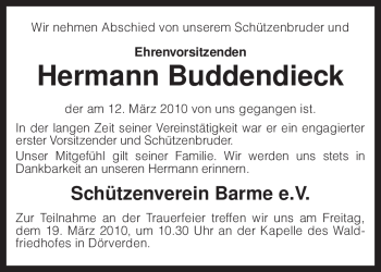 Traueranzeige von Hermann Buddendieck von KREISZEITUNG SYKE