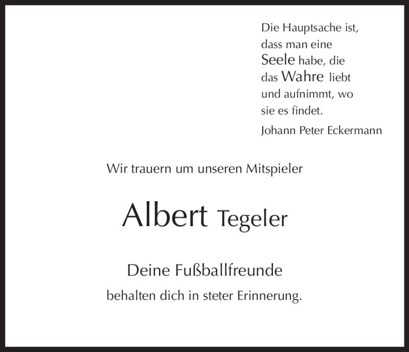  Traueranzeige für Albert Tegeler vom 03.01.2011 aus KREISZEITUNG SYKE