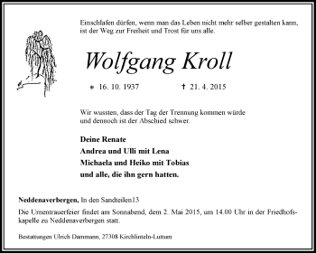 Traueranzeige von Wolfgang Kroll von KRZ