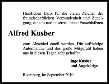 Traueranzeige von Alfred Kusber von KREISZEITUNG SYKE