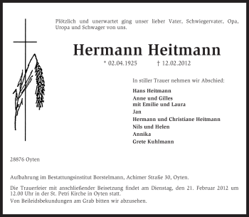 Traueranzeige von Hermann Heitmann von KREISZEITUNG SYKE