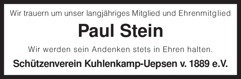  Traueranzeige für Paul Stein vom 28.02.2009 aus KREISZEITUNG SYKE