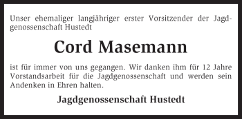 Traueranzeige von Cord Masemann von KREISZEITUNG SYKE