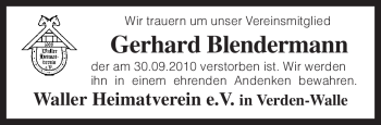 Traueranzeige von Gerhard Blendermann von KREISZEITUNG SYKE