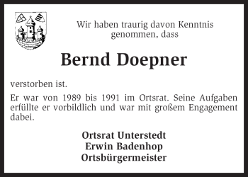 Traueranzeige von Bernd Doepner von KREISZEITUNG SYKE