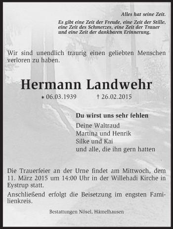 Traueranzeige von Hermann Landwehr von KRZ