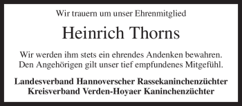 Traueranzeige von Heinrich Thorns von KREISZEITUNG SYKE